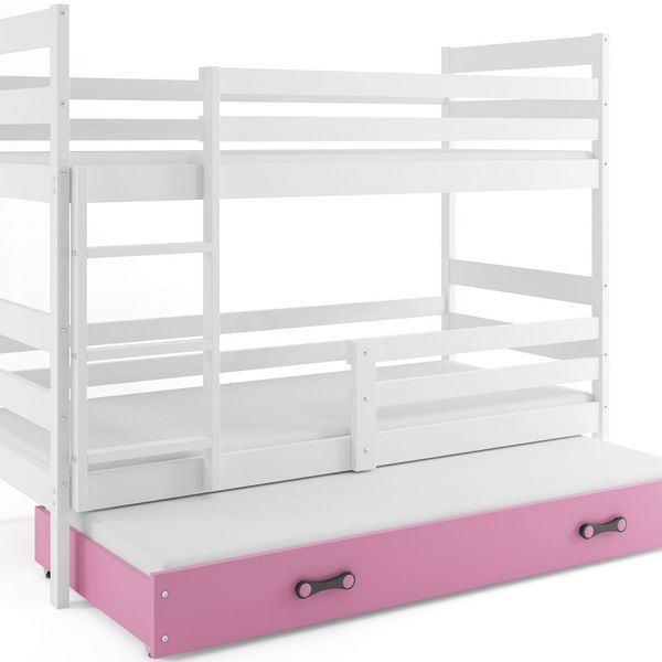 Poschodová posteľ s prístelkou ERIK 3 - 200x90cm Biely - Ružový