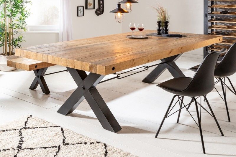 Estila Industriálny dizajnový jedálenský stôl Freya hnedej farby z masívu a kovu 240cm