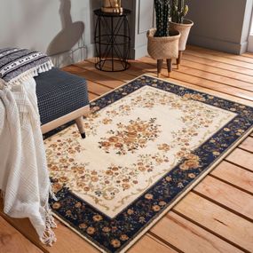 DomTextilu Kvalitný krémovo modrý koberec s motívom kvetov 40992-187499