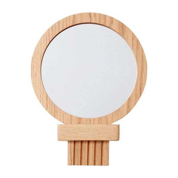Nástenné/kozmetické zrkadlo s dreveným rámom ø 14 cm – Hübsch