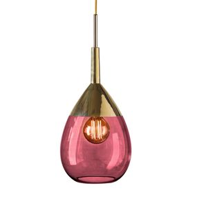 EBB & FLOW Lute M závesná lampa, zlatá rubínová, Obývacia izba / jedáleň, sklo, kov, textil, E27, 25W, K: 49cm