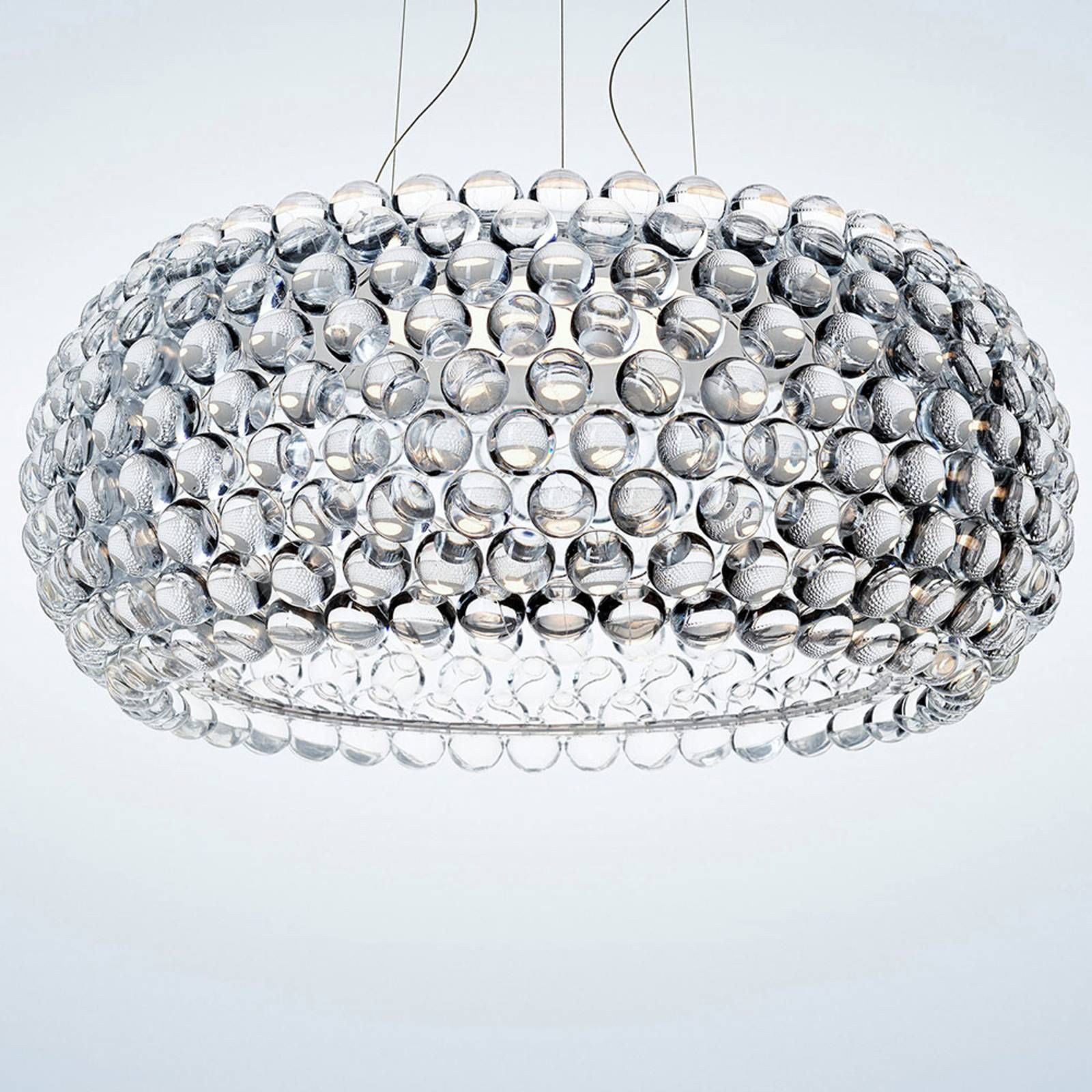 Foscarini Caboche Plus Grande závesná stmieva číra, Obývacia izba / jedáleň, ručne fúkané opálové sklo, plast PMMA, oceľ, hliník, 28W, K: 28cm