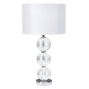 Searchlight Textilná stolová lampa Bliss, biele tienidlo, Obývacia izba / jedáleň, oceľ, sklo, textil, E27, 60W, K: 58cm