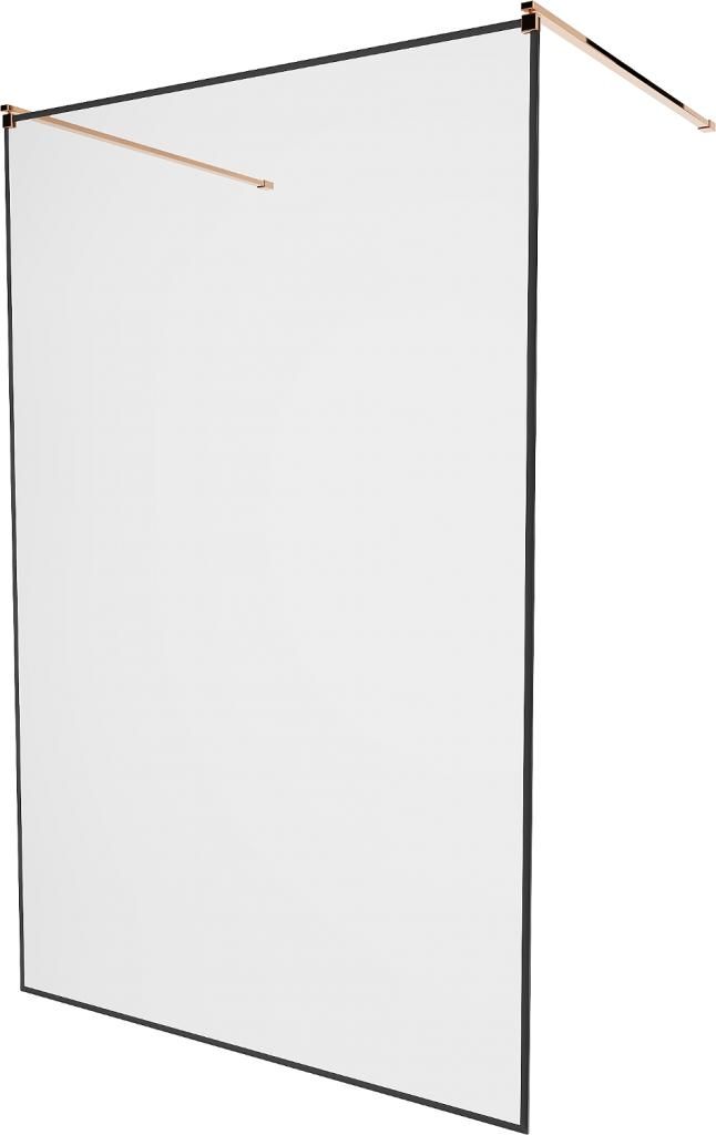 MEXEN/S - KIOTO samostatne stojaca sprchová zástena 130 x 200 cm, transparent/čierna vzor 8 mm, ružové zlato 800-130-002-60-70