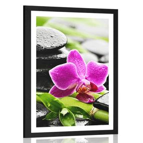 Plagát s paspartou wellness zátišie s fialovou orchideou - 60x90 black