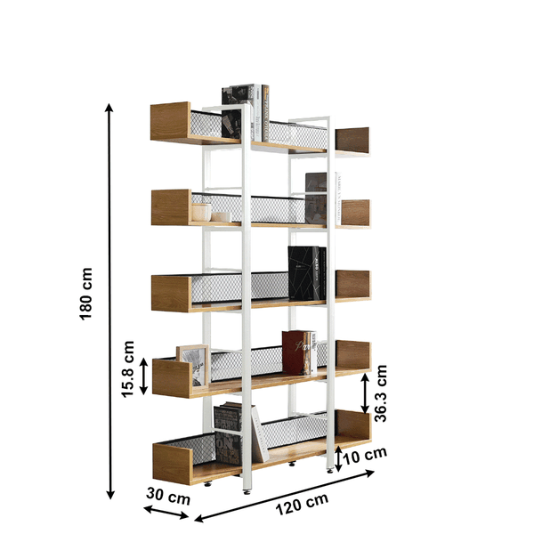 5-policový regál, biela/čierna/akácia, KILIS TYP 2