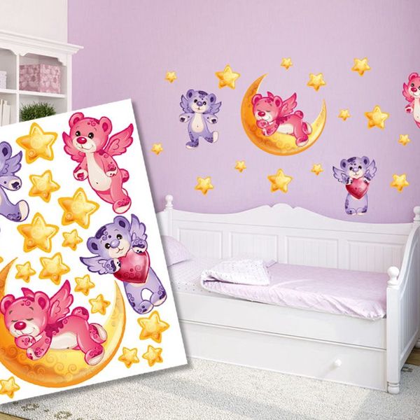 Dekoračné nálepky na stenu ružovo-fialové medvedíky - 50x70