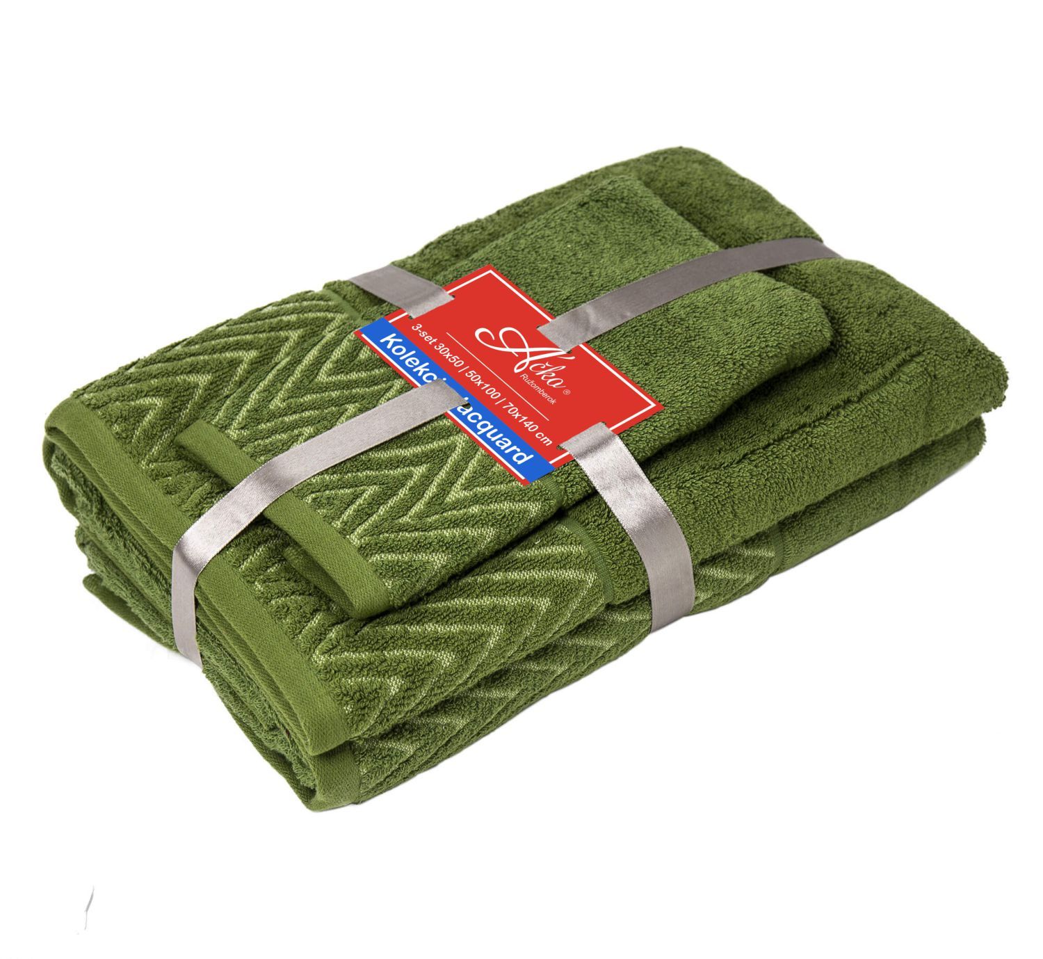 3 SET Wave Moss Green | Uteráčik 50x30, uterák 50x70, osuška 70x140