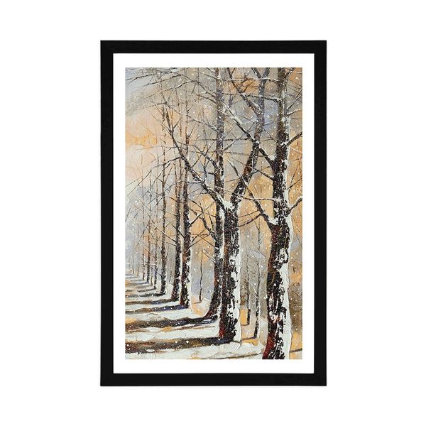 Plagát s paspartou zimná alej stromov - 40x60 silver