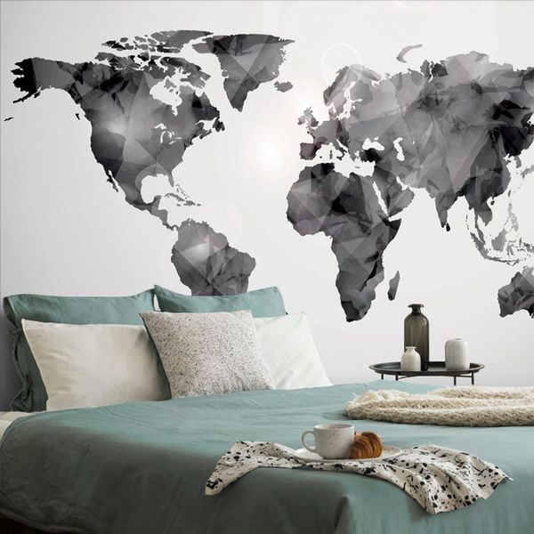 Tapeta polygonálna mapa sveta v čiernobielom - 150x100
