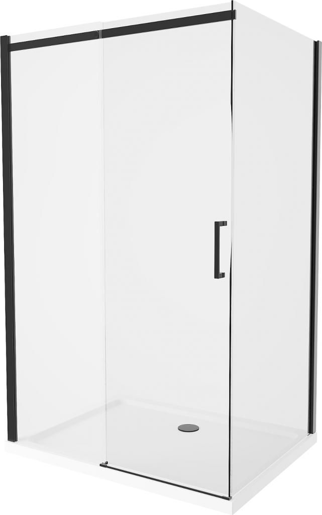 MEXEN/S - Omega sprchovací kút 110x80 cm, transparent, čierna + biela vanička so sifónom, 825-110-080-70-00-4010B
