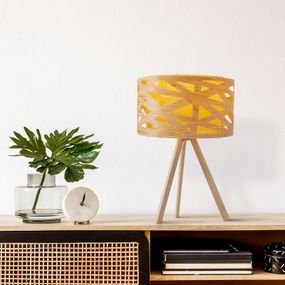 Näve Stolná lampa Finja s trojnohým rámom z bambusu, Obývacia izba / jedáleň, plast, bambus, E14, 40W, K: 55cm