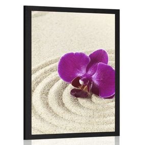 Plagát piesočnatá Zen záhrada s fialovou orchideou - 60x90 black