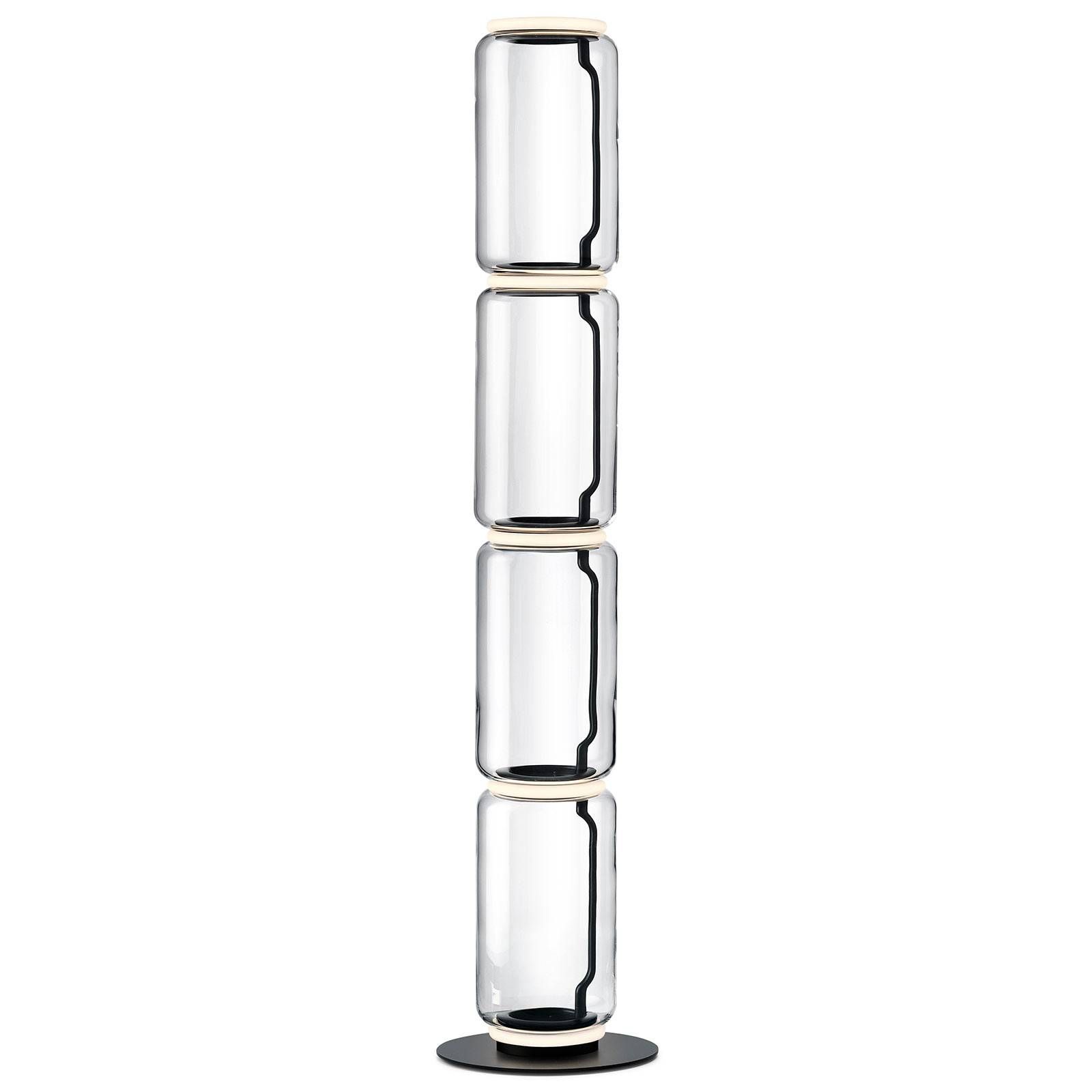 FLOS Noctambule 4 Low Cylinders, small base, Obývacia izba / jedáleň, sklo, hliník, 45W, K: 185cm