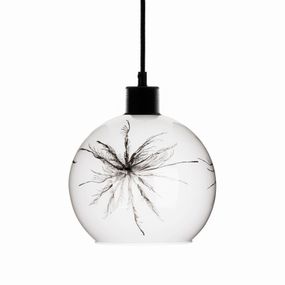Euluna Závesná lampa Ball púpavový dekór na boku Ø 20 cm, Obývacia izba / jedáleň, sklo, kov, E27, 60W, K: 16cm