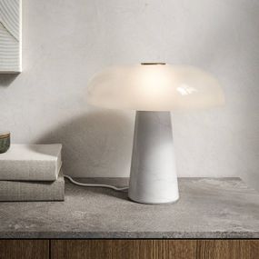 DFTP by Nordlux Stolová lampa Glossy, biela/opálová biela, Obývacia izba / jedáleň, mramor, sklo, brúsená oceľ, E27, 15W, K: 32cm