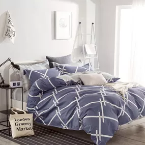 DomTextilu Obojstranné sivo modré bavlnené posteľné obliečky 4 časti: 1ks 160 cmx200 + 2ks 70 cmx80 + plachta Modrá 40676-185791