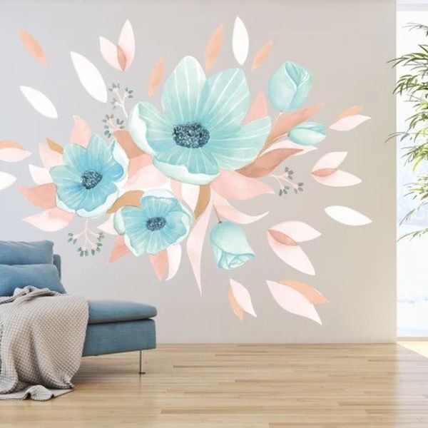 DomTextilu Nálepka na stenu do interiéru kytica modrých kvetov 50 x 100 cm