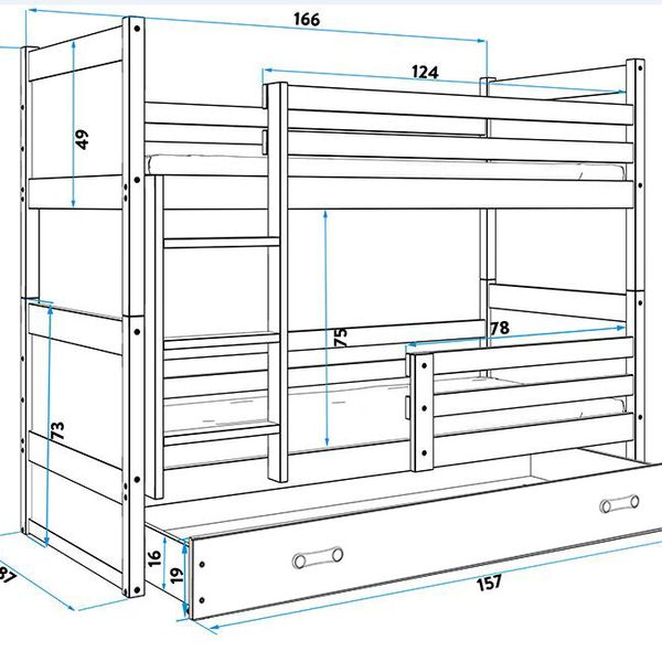 Poschodová posteľ RICO 2 - 160x80cm - Biely - Modrý