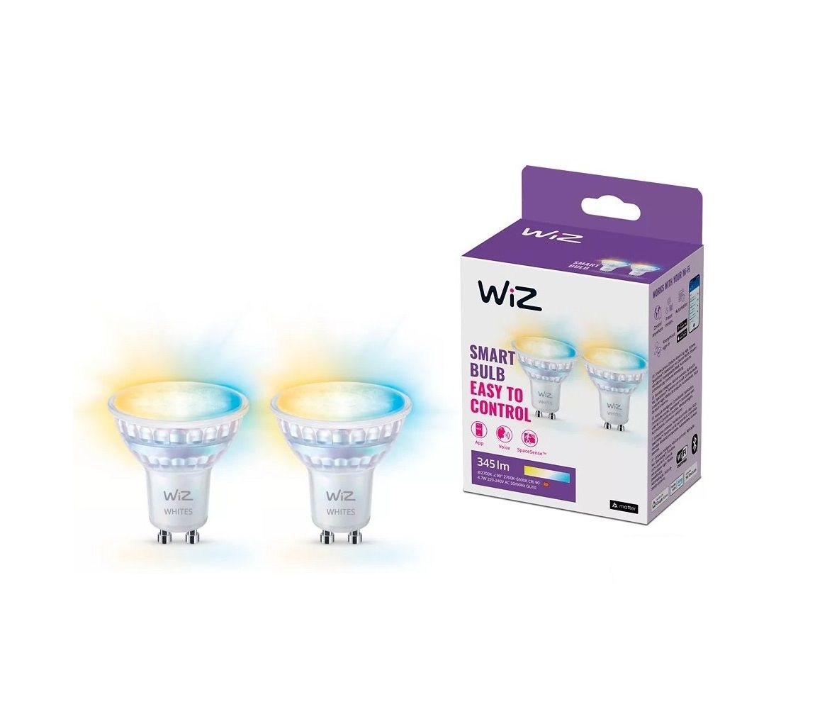 SADA 2x LED Stmievateľná žiarovka PAR16 GU10/4,7W/230V 2700-6500K CRI 90 Wi-Fi-WiZ