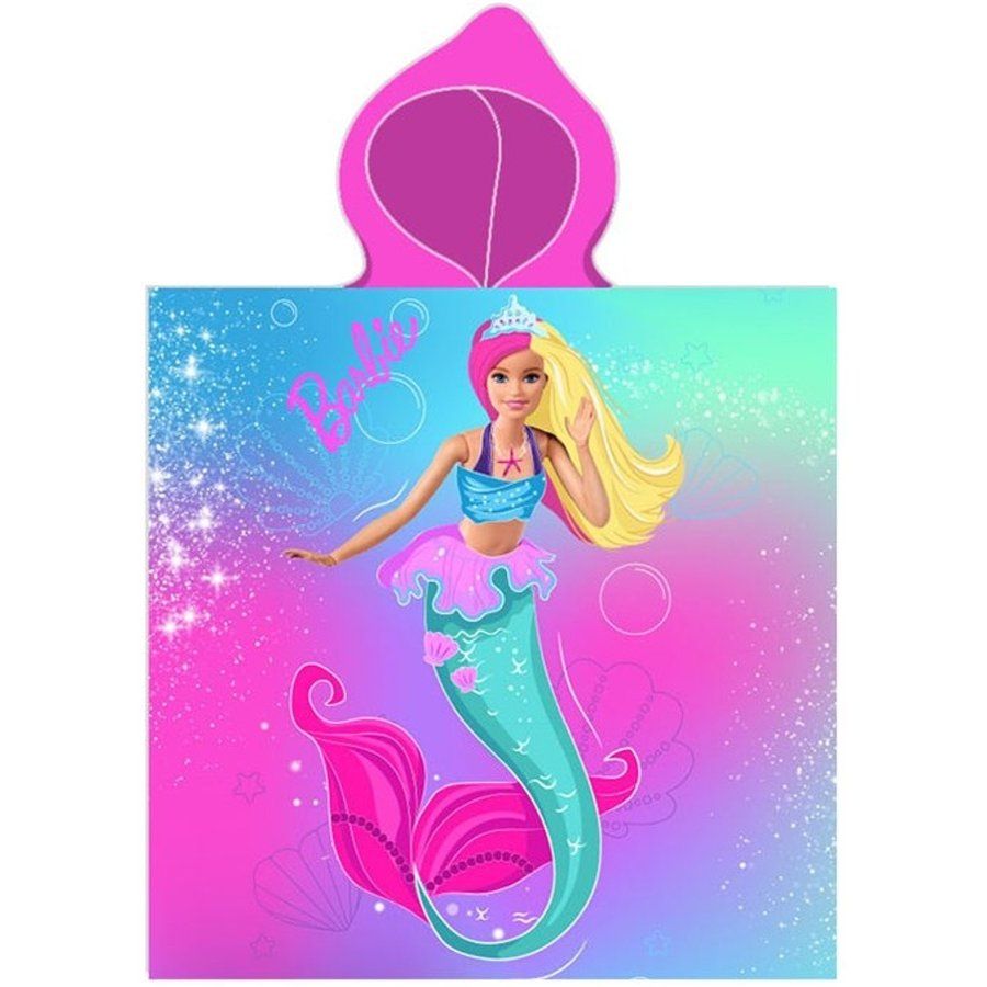 Carbotex · Dievčenské plážové pončo - osuška s kapucňou Barbie - motív Morská panna - 50 x 115 cm