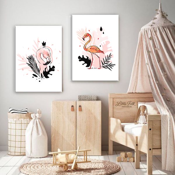 Séria 2 canvas obrazov 30x40 cm - Pink flamingos