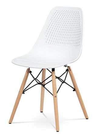 Autronic Jedálenská stolička, biely plast, masiv prírodný buk, kov čierny CT-521 WT