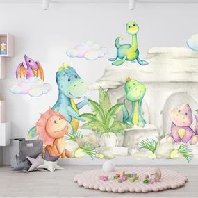 DomTextilu Nálepka na stenu pre deti kreslený svet dinosaurov 150 x 300 cm