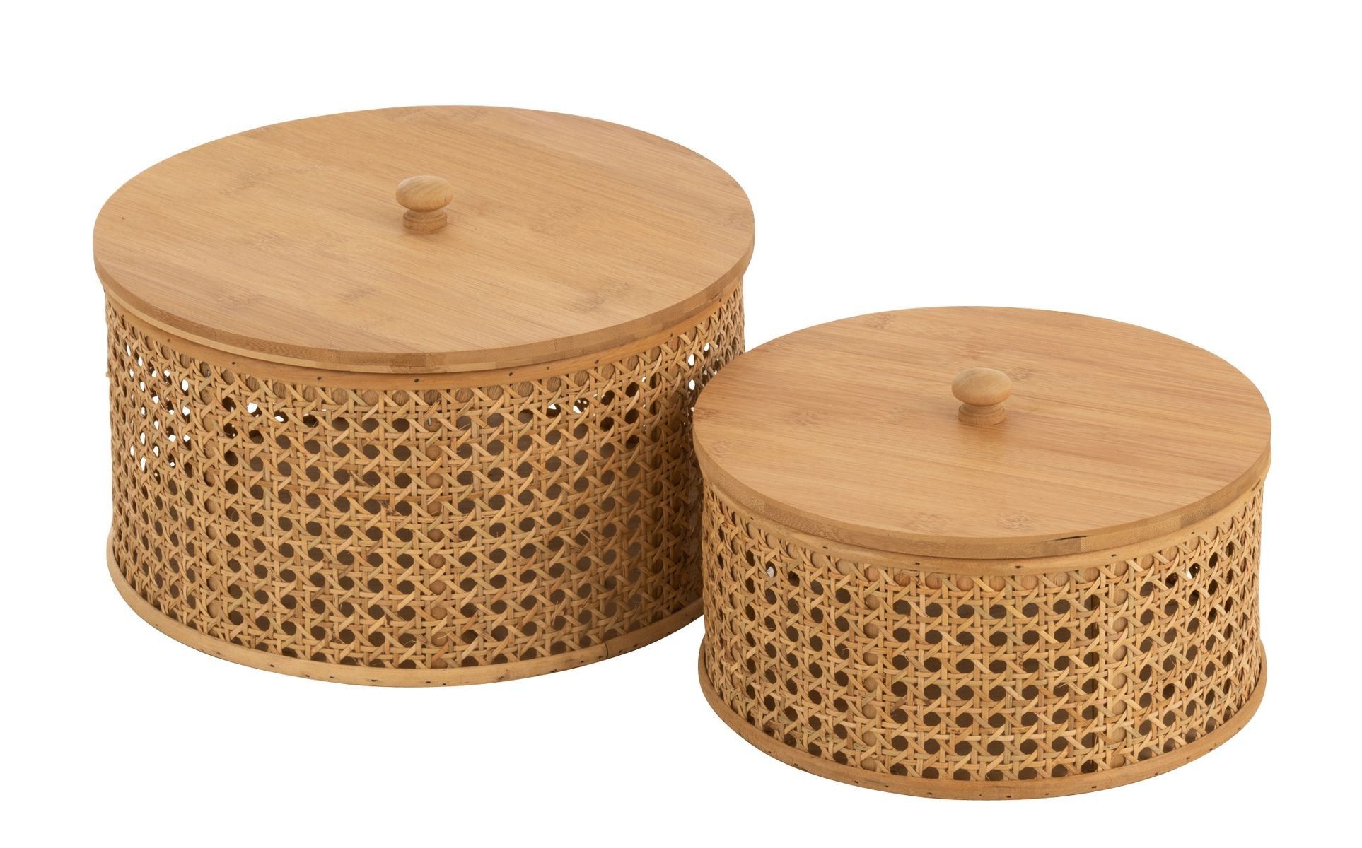 Set 2ks okrúhlych ratanových boxov s bambusovým výpletom - Ø 31*19cm