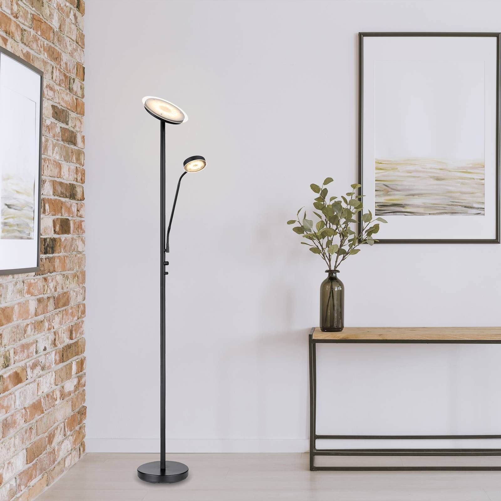 Globo Stojaca LED lampa Ernst s ohybným ramenom, čierna, Obývacia izba / jedáleň, železo, sklo, K: 180cm
