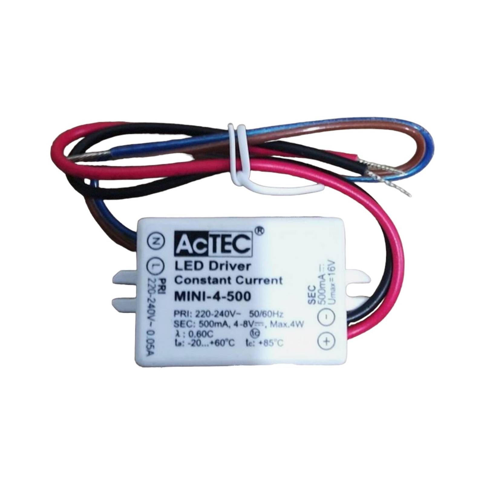 AcTEC Mini LED budič CC 500 mA, 4 W, IP65, plast, P: 5.3 cm, L: 2.7 cm, K: 2.1cm