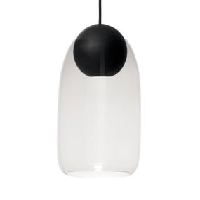 MATER Mater Liuku Ball závesná lampa, čierne, číre, Obývacia izba / jedáleň, lipové drevo, fúkané sklo, GU10, 4W, K: 35cm