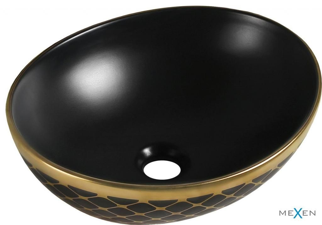 MEXEN - Elza umývadlo na dosku 40 x 33 cm, czarna mat/zlato dekor 21014029
