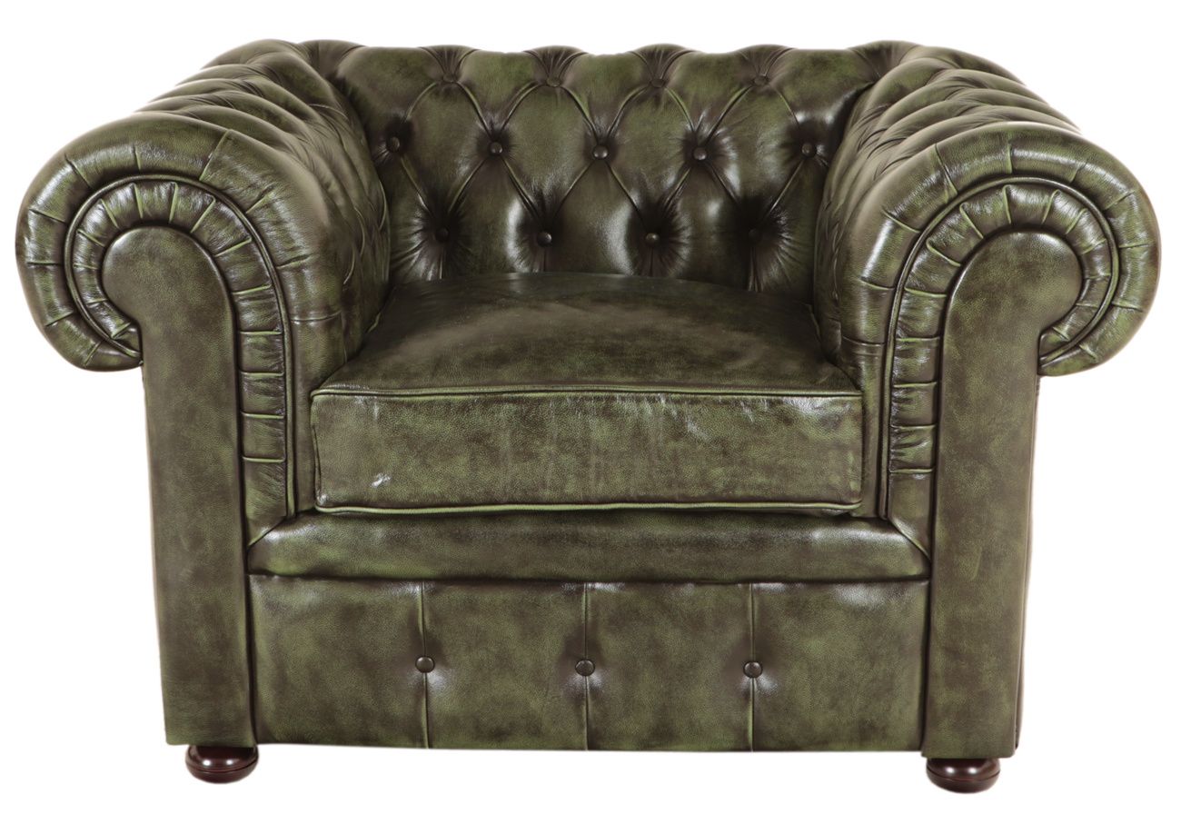 Pohovka jednomiestna Chesterfield Comfort z pravej hovädzej kože Green