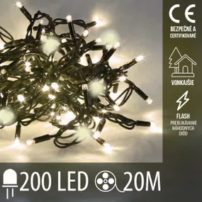 Vianočná LED svetelná reťaz vonkajšia FLASH - 200LED - 20M Teplá Biela+Teplá Biela