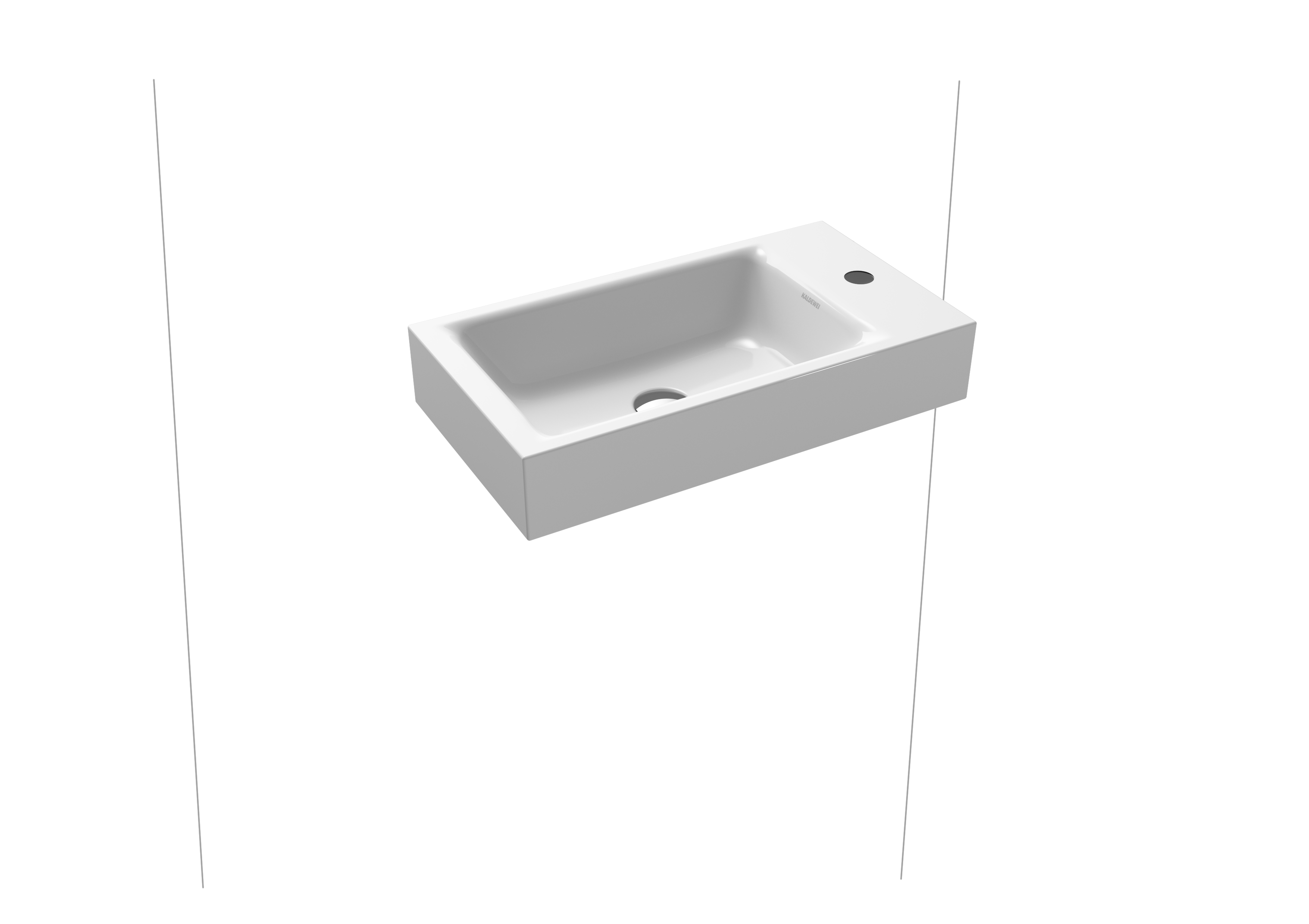 Kaldewei Puro - Umývadielko na stenu 550x300 mm bez prepadu, 1 otvor pre batériu na pravej strane, Perl-Effekt, alpská biela 901206303001