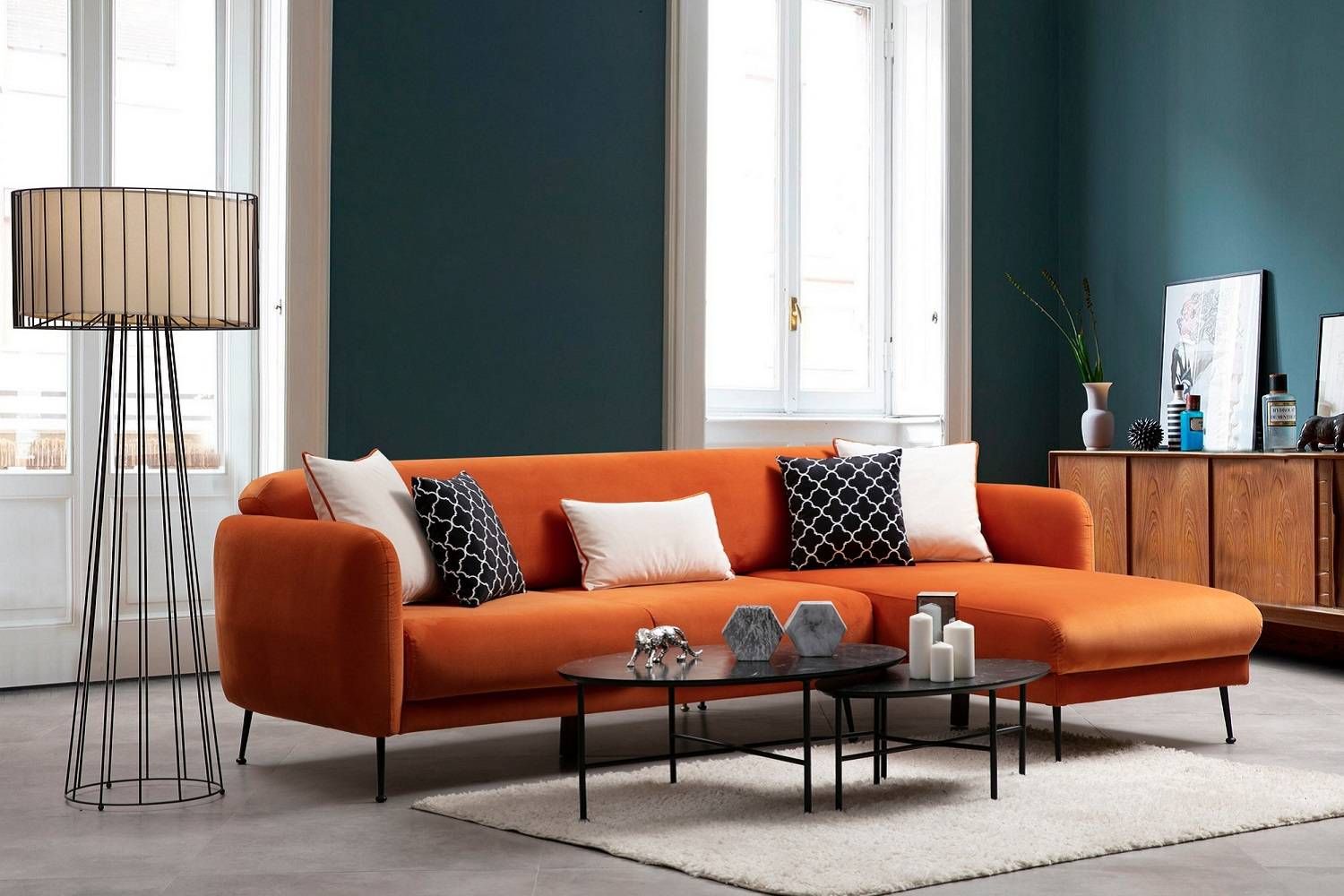 Sofahouse Dizajnová rozkladacia sedačka Eilika 270 cm oranžová - pravá