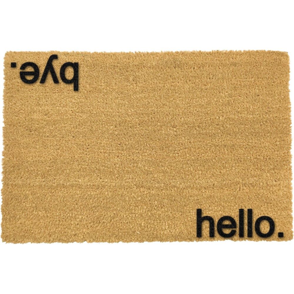 Čierna rohožka z prírodného kokosového vlákna Artsy Doormats Hello, Bye, 40 x 60 cm