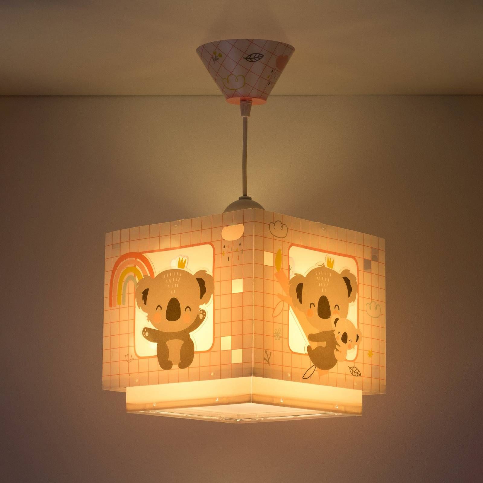 Dalber Detská závesná lampa Koala, 1-plameňová, ružová, Detská izba, plast, E27, 60W, P: 24 cm, L: 24 cm, K: 21.5cm