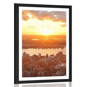 Plagát s paspartou západ slnka nad mestom New York - 30x45 white