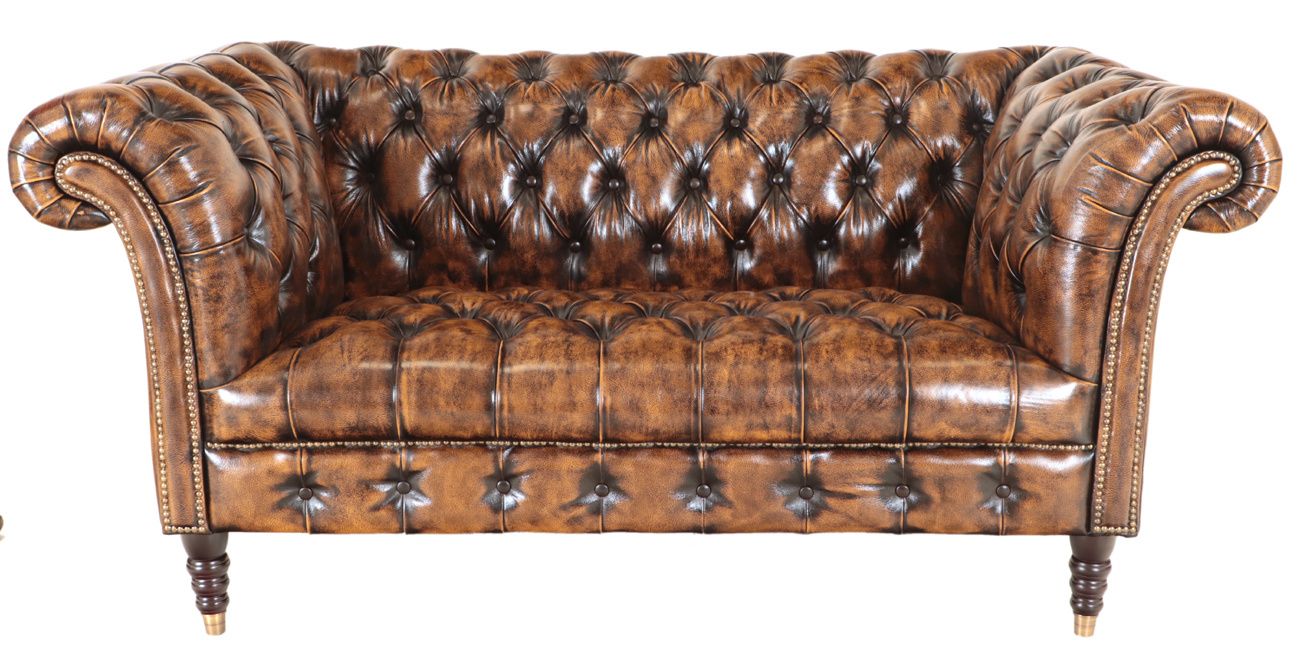 Pohovka dvojmiestna Chesterfield Bath z pravej hovädzej kože Whisky - Whisky