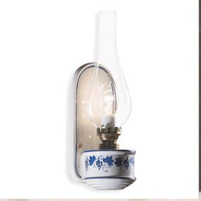 Ferroluce Nástenné svetlo Pompei dizajn fakle, modrá/biela, Obývacia izba / jedáleň, keramika, sklo, E14, 60W, L: 9.5 cm, K: 33cm