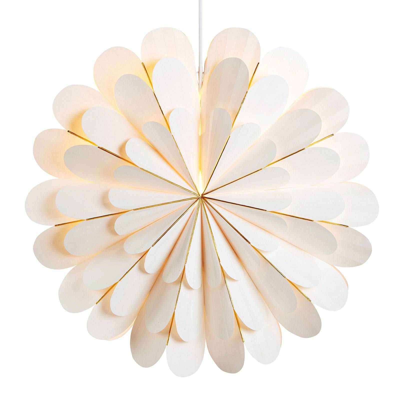 Markslöjd Hviezda Marigold ako závesná lampa biela Ø 60 cm, papier, plast, E14, 25W