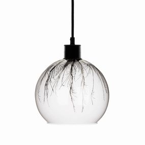 Euluna Závesná lampa Ball púpavový dekór hore Ø 20 cm, Obývacia izba / jedáleň, sklo, kov, E27, 60W, K: 16cm