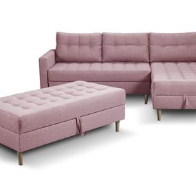 Furniture Sobczak Rohová sedacia súprava Pires s taburetom - Růžová
