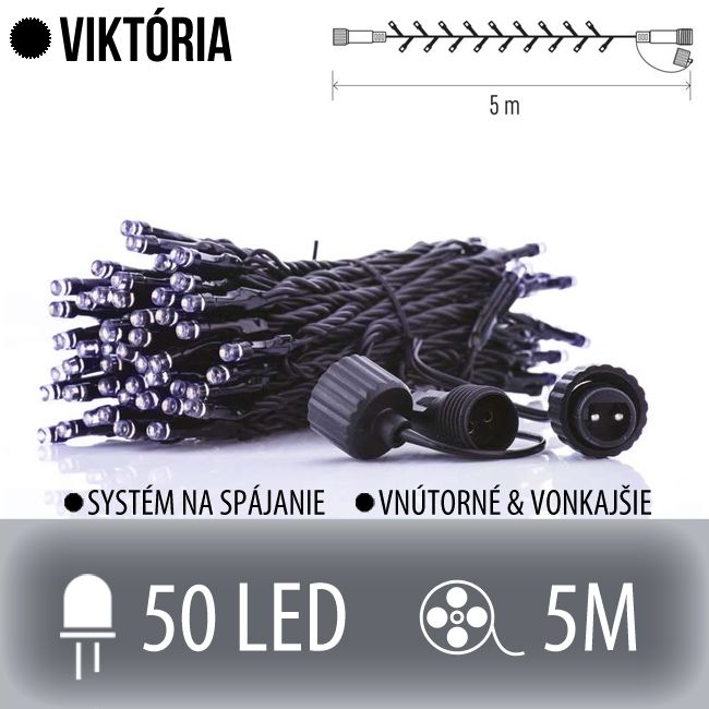 VIKTÓRIA spojovateľná LED svetelná reťaz vonkajšia - 50LED - 5M Studená biela