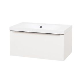 MEREO - Mailo, kúpeľňová skrinka s umývadlom z liateho mramoru 81 cm, biela CN516M