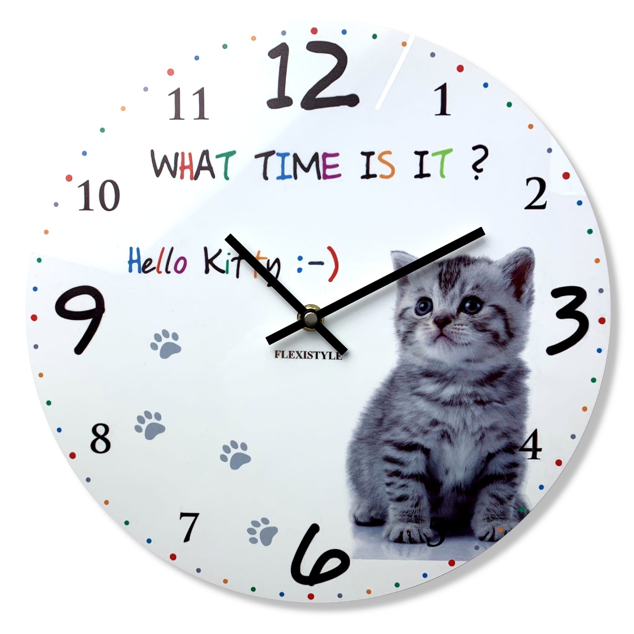 DomTextilu Kvalitné detské nástenné hodiny 30 cm s mačiatkom 57489