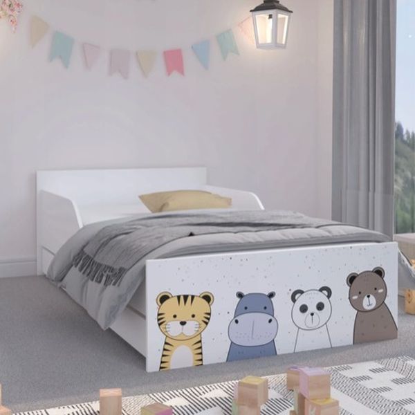 DomTextilu Kvalitná detská posteľ 180 x 90 cm s rozprávkovými zvieratkami  Biela 46934