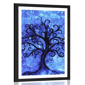 Plagát s paspartou strom života na modrom pozadí - 30x45 white